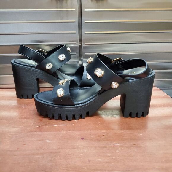 Madden Girl Storrm Black Platform Jeweled Heel Sandals 7.5 M - Picture 9 of 15